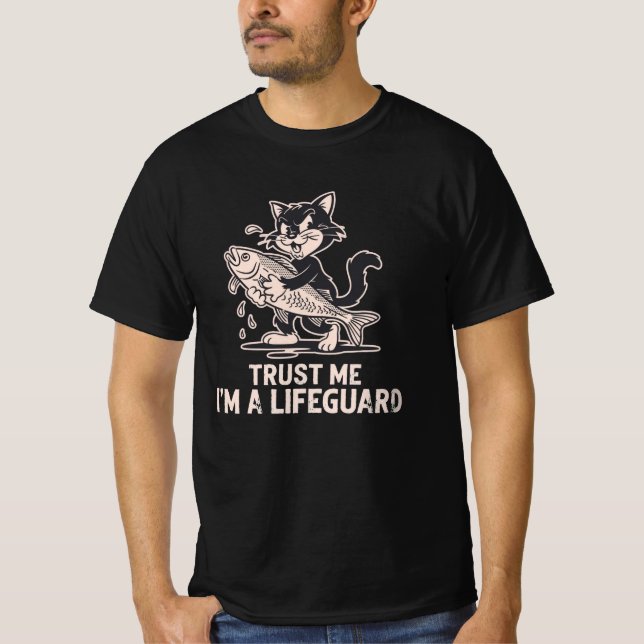 Trust Me I'm a Lifeguard Funny Cat Shirt – Dark Hu (Front)