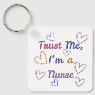 Trust Me, I'm a Nurse - Colourful Hearts Square Key Ring