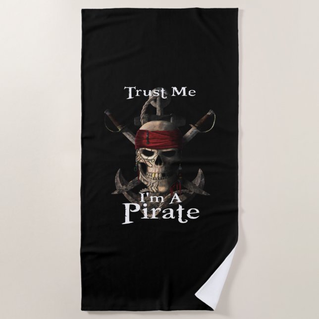 Trust Me I'm A Pirate Skull and Swords Anchor Funn Beach Towel (Front)