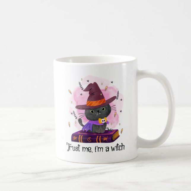 Trust Me I'm A Witch – Witch Cat on Magic Book Coffee Mug (Right)