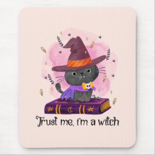 Trust Me I'm A Witch – Witch Cat on Magic Book Mouse Pad