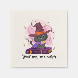 Trust Me I'm A Witch – Witch Cat on Magic Book Napkin