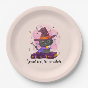 Trust Me I'm A Witch – Witch Cat on Magic Book Paper Plate