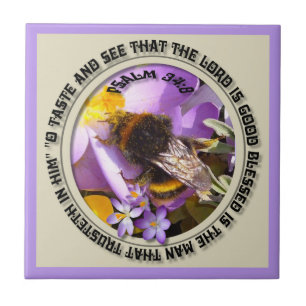 Trust the Lord, Bee on Crocus Flower Ceramic Tile
