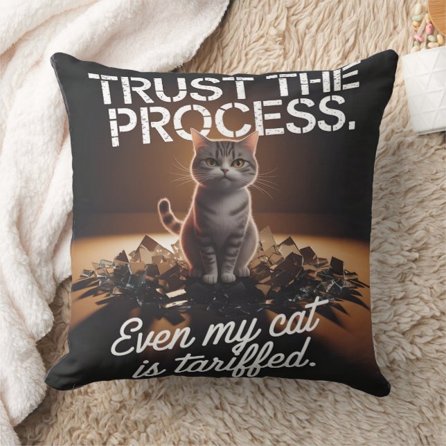 Trust The Process Cat Office Humour Meme Cushion (Blanket)