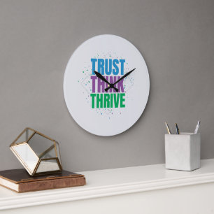 Trust Think Thrive – Motivational Quote Design Large Clock