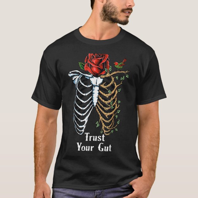 Trust Your Gut Human Skull Rib Red Rose Aesthetic  T-Shirt (Front)