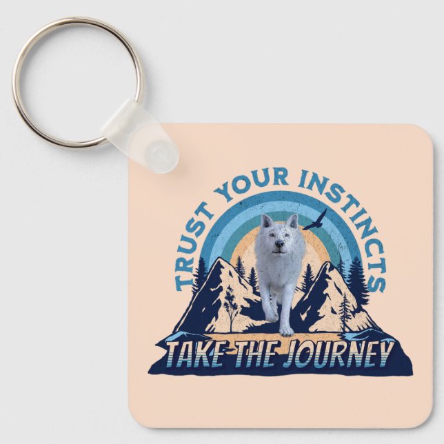 Trust Your Instincts Arctic Wolf Adventure Art Key Ring (Front)