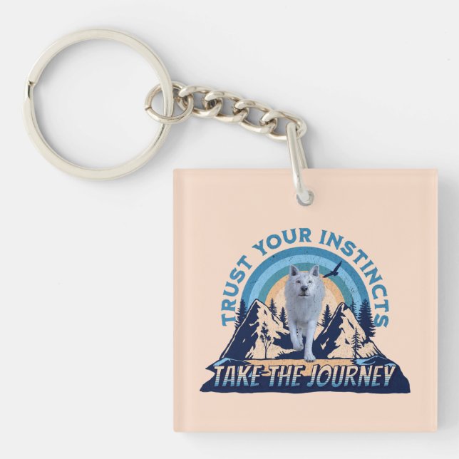 Trust Your Instincts Arctic Wolf Adventure Art Key Ring (Front)