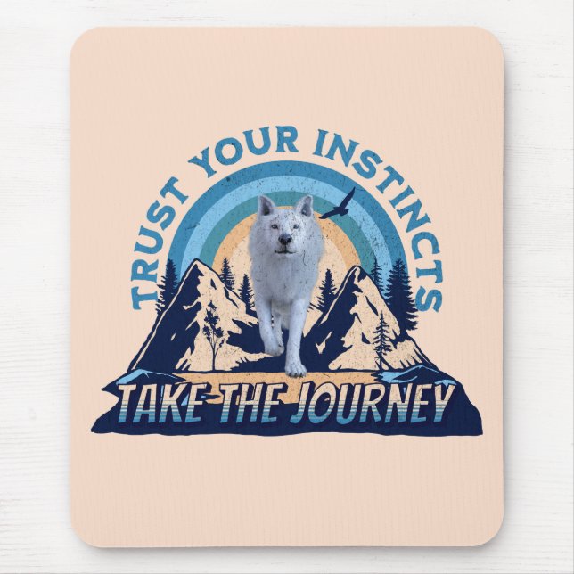 Trust Your Instincts Arctic Wolf Adventure Art Mouse Pad (Front)