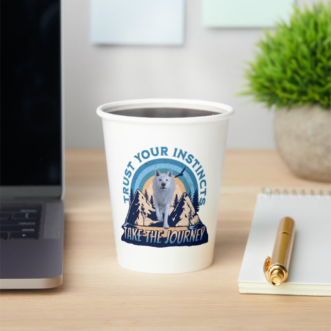 Trust Your Instincts Arctic Wolf Adventure Art Paper Cups (Insitu)