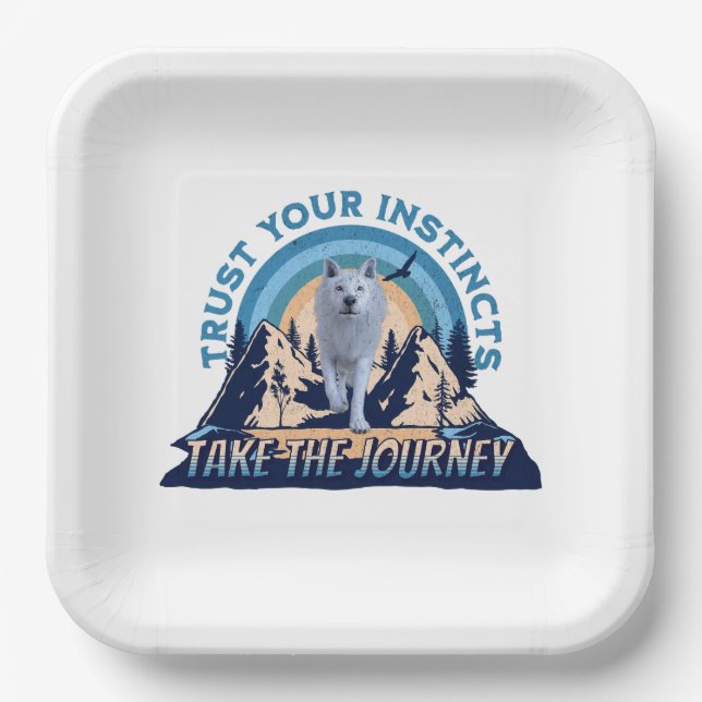 Trust Your Instincts Arctic Wolf Adventure Art Paper Plate (Front)