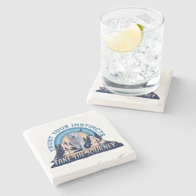 Trust Your Instincts Arctic Wolf Adventure Art Stone Coaster (Side)