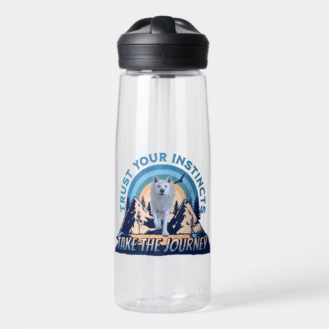 Trust Your Instincts Arctic Wolf Adventure Art Water Bottle (Front)