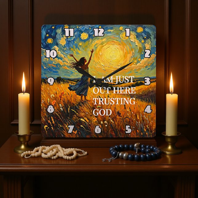 Trusting God in a Golden Field Artwork Square Wall Clock (Creator Uploaded)