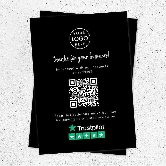 Trustpilot Review us Black Business Thank You QR Enclosure Card (Creator Uploaded)