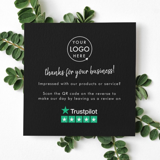 Trustpilot Review us Black Business Thank You QR Square Business Card (Gain Trustpilot reviews & grow your business with this rating request editable business card.)