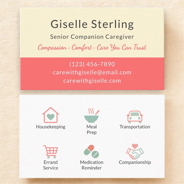 Trustworthy Home Help Senior Caregiver Branding Business Card (Creator Uploaded)
