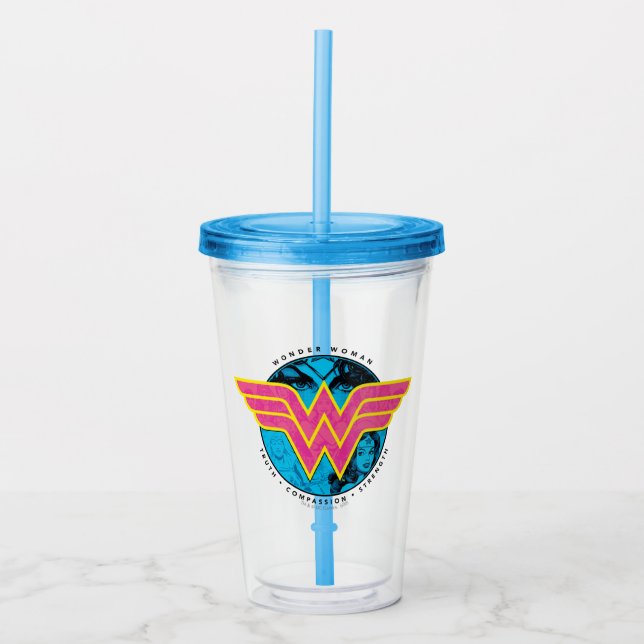 Truth Compassion Strength Comic Wonder Woman Logo Acrylic Tumbler (Front)