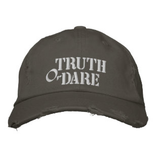 Truth Dare Game Rustic Yellow Vintage Grey Embroidered Hat