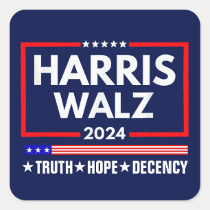 Truth Hope Decency Harris Walz 2024 Square Sticker