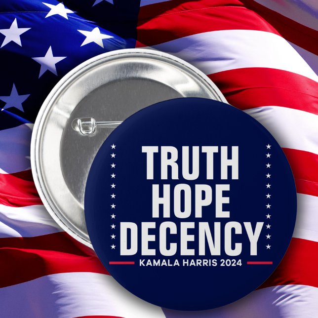Truth Hope Decency | Harris Walz Blue 6 Cm Round Badge (Creator Uploaded)