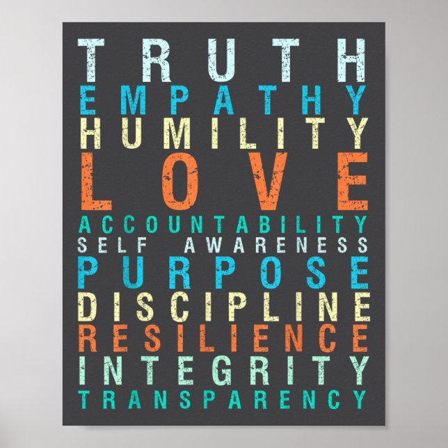 Truth Love Empathy Self Awareness Insrational Word Poster (Front)