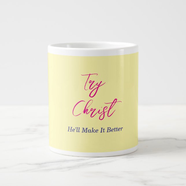 Try Christ Yellow        Large Coffee Mug (Front)