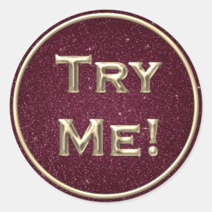 Try Me Burgundy Gold For Tester Sample Container Classic Round Sticker