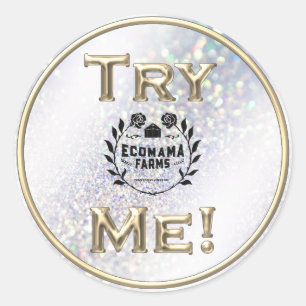 Try Me Logo Glitter Tester Sample Holographic Classic Round Sticker