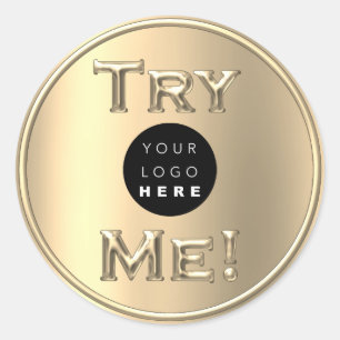 Try Me Logo Gold Tester Sample Container Classic Round Sticker