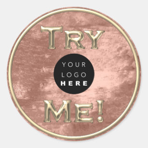 Try Me Logo Gold Tester Sample Container Rose Classic Round Sticker