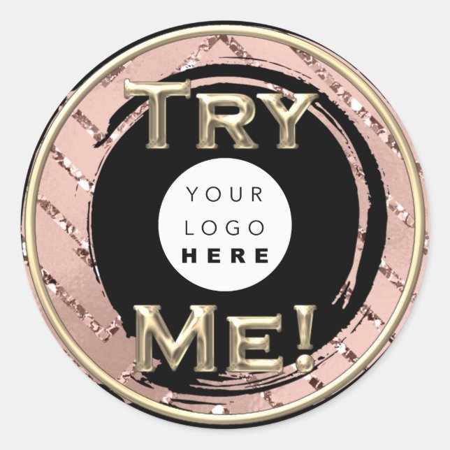 Try Me Logo Rose Black Tester Sample Container Classic Round Sticker (Front)