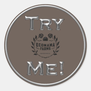 Try Me Logo Silver Product Tester Sample Container Classic Round Sticker