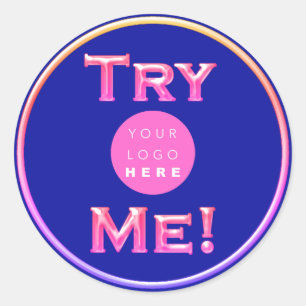 Try Me Logo Tester Sample Pink Blue Small Business Classic Round Sticker
