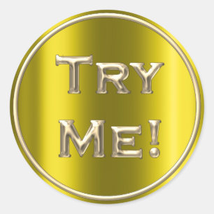 Try Me Mustard Yellow Gold Tester Sample Container Classic Round Sticker