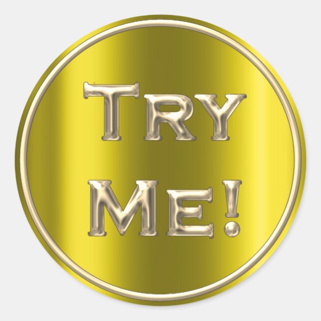 Try Me Mustard Yellow Gold Tester Sample Container Classic Round Sticker (Front)