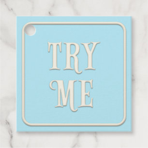 "Try Me" Victorian Tea Party Blue Square Custom Favour Tags