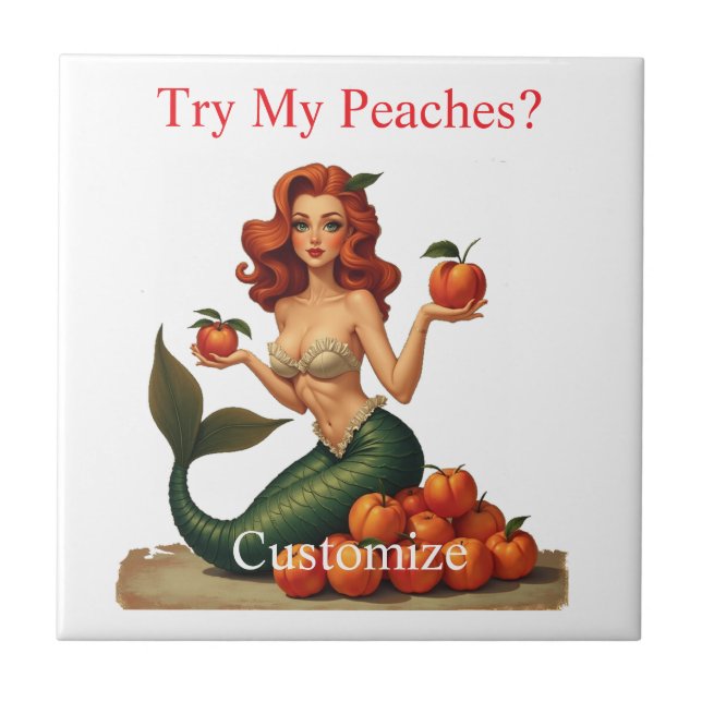 Try My Peaches Mermaid Thunder_Cove Ceramic Tile (Front)
