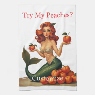 Try My Peaches Mermaid Thunder_Cove Tea Towel