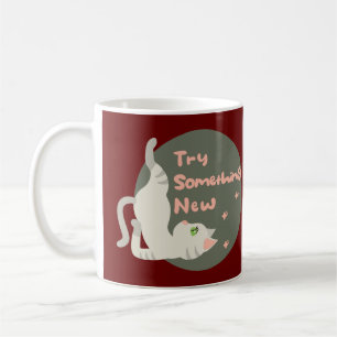 Try something new Kawaii white cat doing yoga pose Coffee Mug