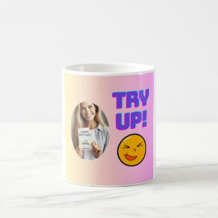 Try Up! Fun Emoji Design for Holiday Cheer Coffee Mug
