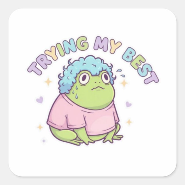 Trying My Best Frog Sticker Cute Stressed Frog Kaw (Front)