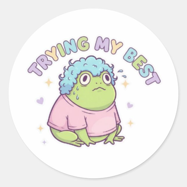 Trying My Best Frog Sticker Cute Stressed Frog Kaw (Front)