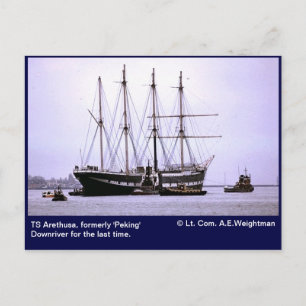 TS Arethusa, Downriver for the last time Postcard