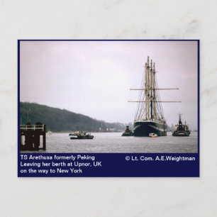 TS Arethusa formerly Peking Leaving her berth Postcard