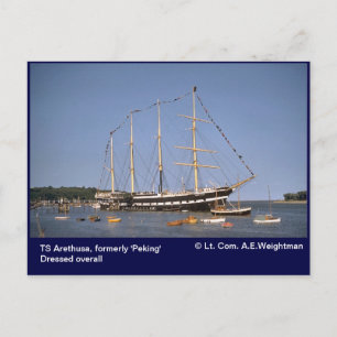 TS Arethusa, formerly 'Peking' with flags Postcard