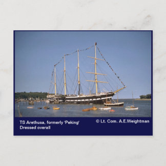 TS Arethusa, formerly 'Peking' with flags Postcard