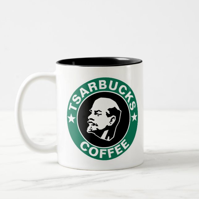Tsarbucks Funny Russian Pun Coffee Shop Two-Tone Coffee Mug (Left)