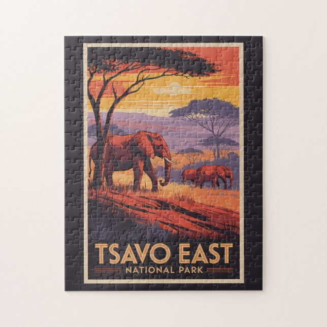 Tsavo East National Park Kenya Illustration Travel Jigsaw Puzzle (Vertical)